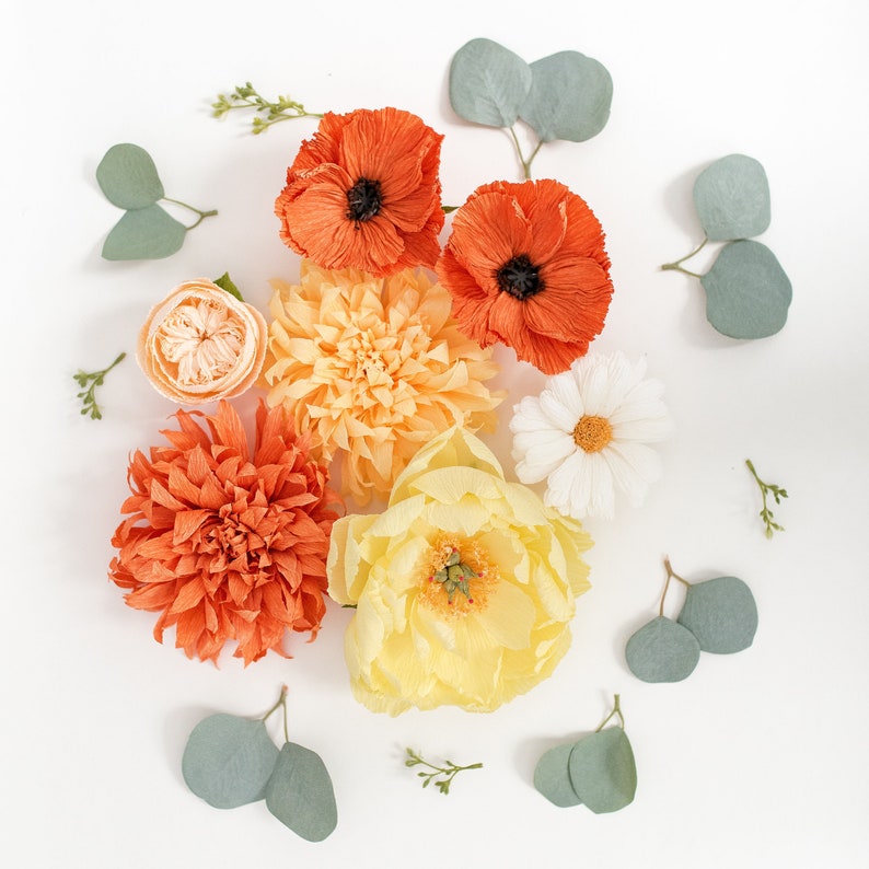 Yellow and Orange Paper Floral Styling Kit: Photography props, props for flat lays, professional photographer, wedding kit image 1