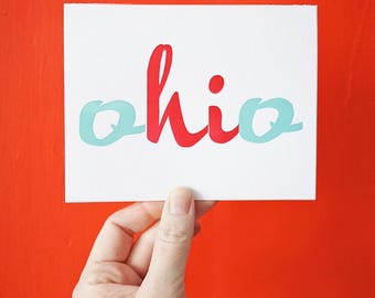 Hi From Ohio Wood Type Letterpress Card