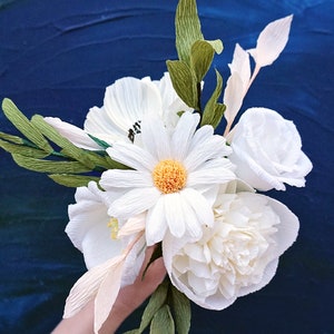 White Handmade Crepe Paper Flower Bouquet Bridal, Anniversary, Memorial, Birthday image 6