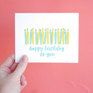 Happy Birthday To You birthday candles hand-drawn letterpress card image 1
