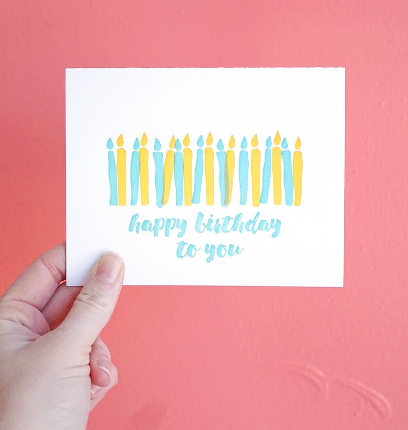 Happy Birthday To You birthday candles hand-drawn letterpress card image 1