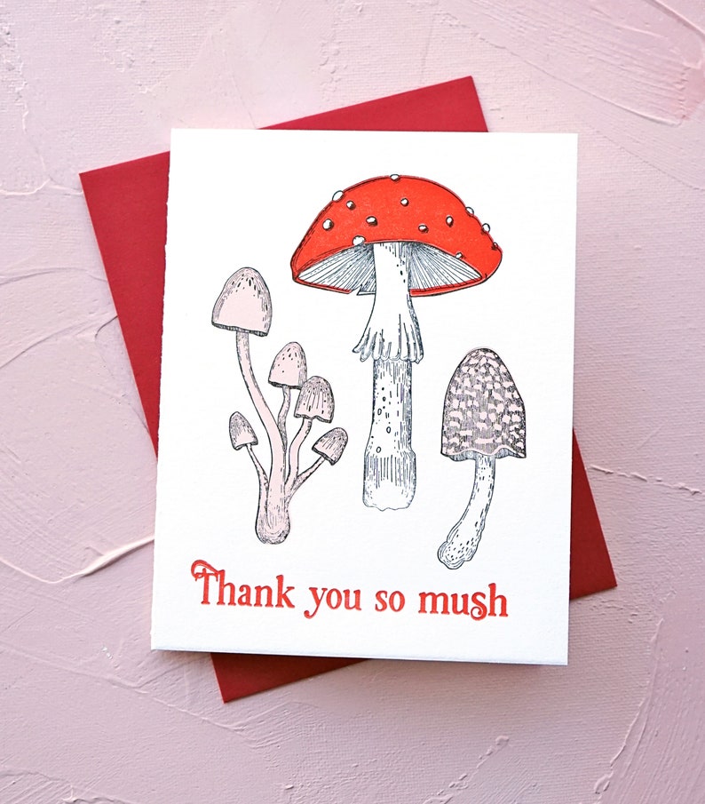 Thank you so mush Mushroom Illustration Letterpress Thank You Card image 2