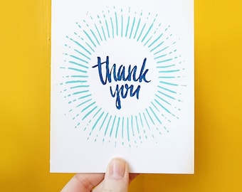 Modern Blue Thank You Letterpress Card