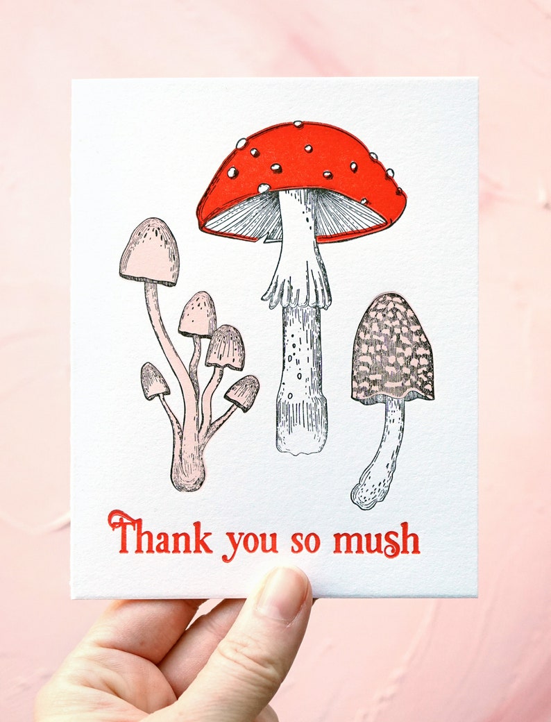 Thank you so mush Mushroom Illustration Letterpress Thank You Card image 1