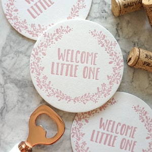 Set of Eight Welcome Little One Letterpress Coasters image 1