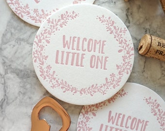 Set of Eight Welcome Little One Letterpress Coasters