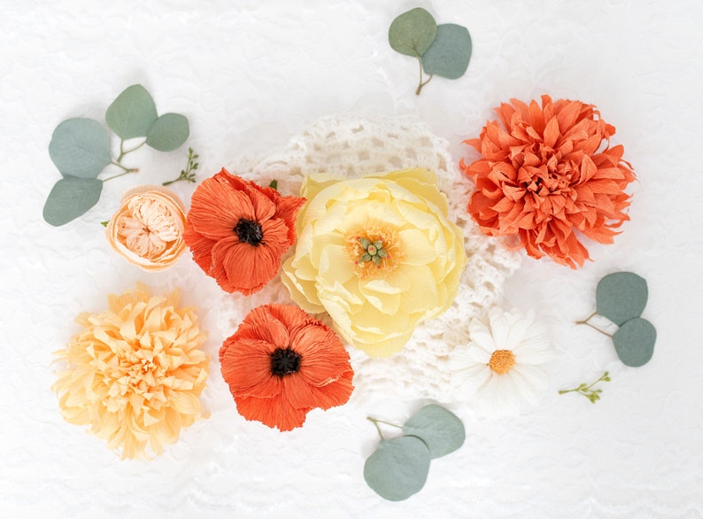 Yellow and Orange Paper Floral Styling Kit: Photography props, props for flat lays, professional photographer, wedding kit image 8