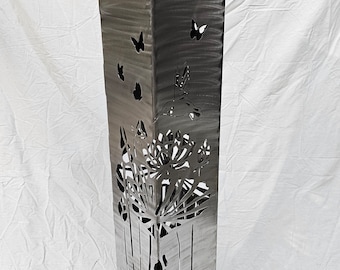 lighted Garden Column,steel, metal art,outdoor decor,garden art,lighted column,humming birds,butterflies