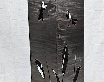 lighted Garden Column,steel, metal art,outdoor decor,garden art,lighted column,dragon flys