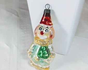 Vintage German Clown Ornament 1980s-1990s Blown Glass 4" Inge-Glas Christmas Decoration Adorable