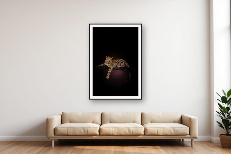 Leopard Wall Art | Brass Rimmed Animal Print | Dark Luxury Editorial (Digital Download) image 1