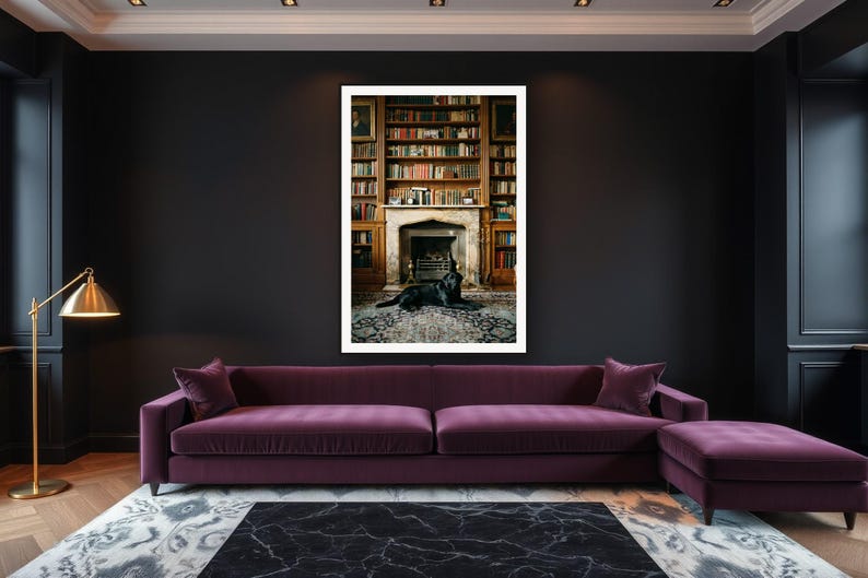 Black Labrador Wall Art art print framed in a luxury living room