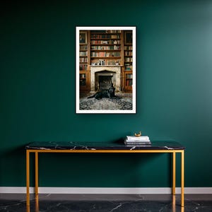 Black Labrador Wall Art art print on a brass and black console vignette