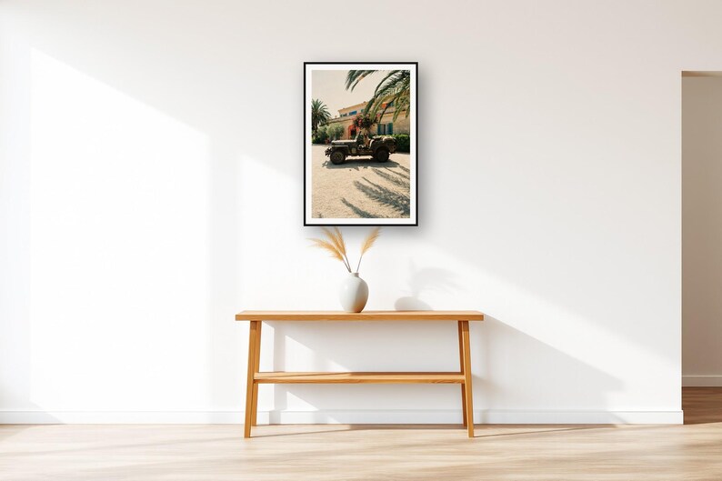 German Shepherd Wall Art art print displayed above an entry console table