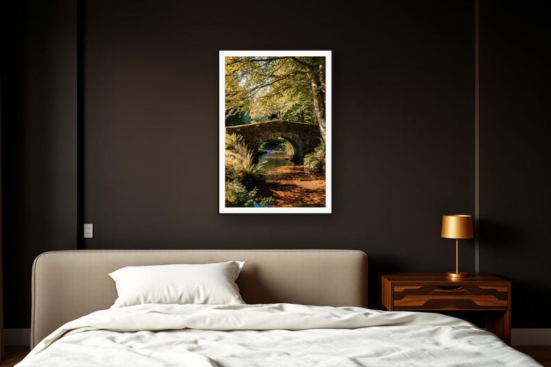 Bernese Mountain Dog Wall Art art print framed in a dark luxury bedroom