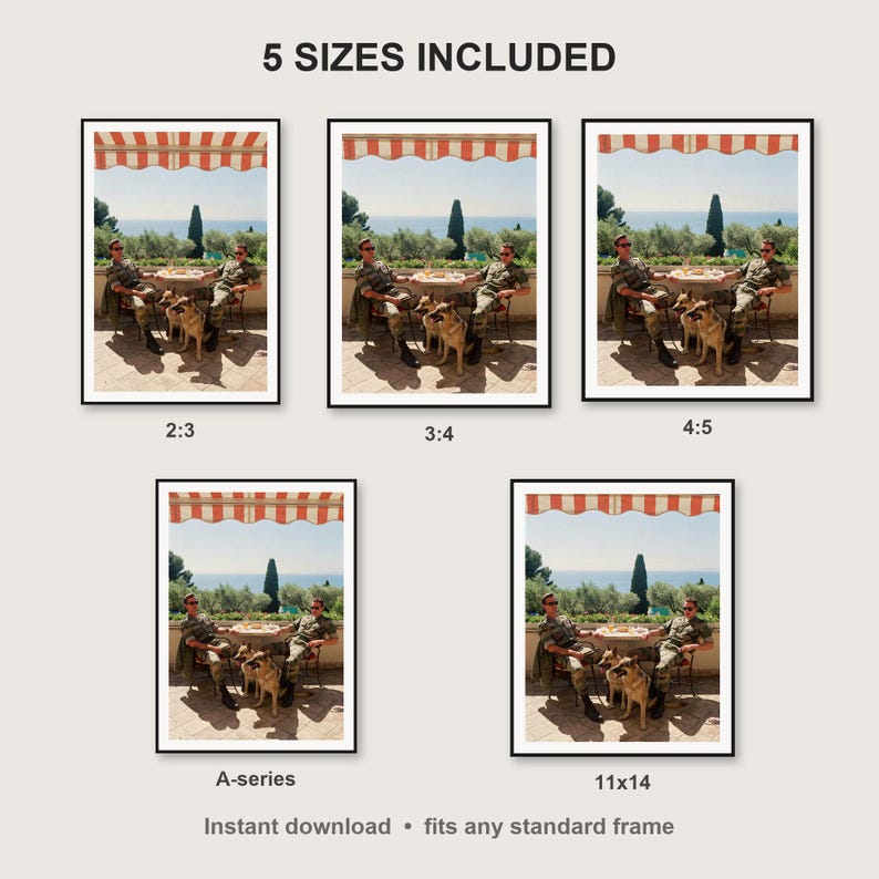 Military K9 Wall Art print size chart - 5 ratios included: 2:3, 3:4, 4:5, 11x14, ISO A