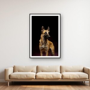 Lámina de pastor belga malinois / Arte canino con borde de latón / Decoración de lujo oscura (Descarga digital) imagen 1