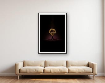 Lámina de astrolabio de latón / Decoración astronómica en negro y dorado / Arte museístico de lujo oscuro (descarga digital)
