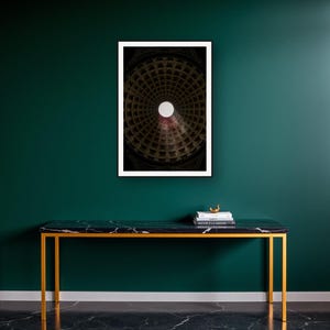 Dark Luxury Wall Art art print on a brass and black console vignette