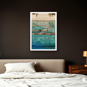 Swimmer Wall Art art print framed in a dark luxury bedroom