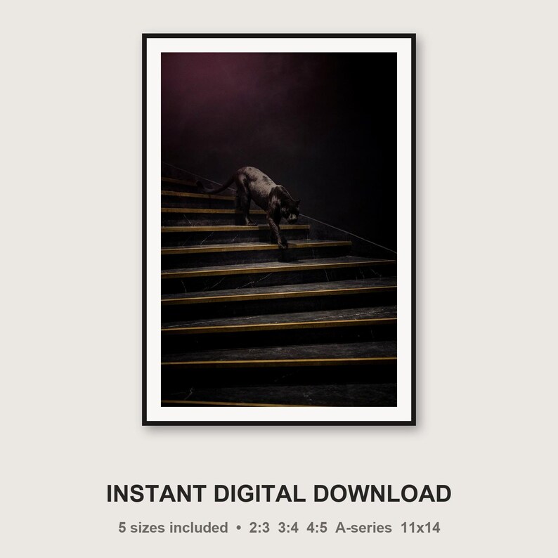 Wandbild „Schwarzer Panther“ | Panther auf Messingtreppe (Digitaler Download) Bild 3