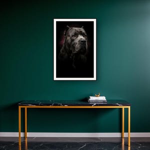 Cane Corso Wall Art art print on a brass and black console vignette