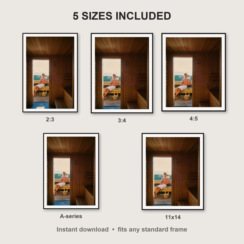 Sauna Wall Art print size chart - 5 ratios included: 2:3, 3:4, 4:5, 11x14, ISO A