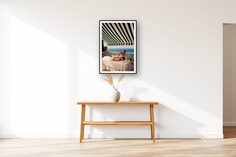 Massage Wall Art art print displayed above an entry console table