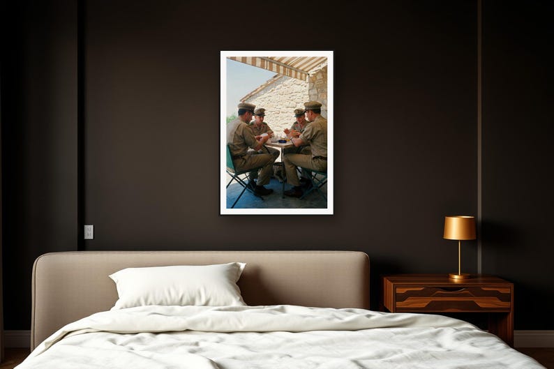 Military Wall Art art print framed in a dark luxury bedroom