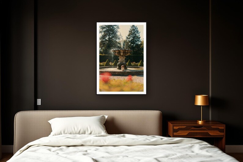 Cavalier Spaniel Wall Art art print framed in a dark luxury bedroom