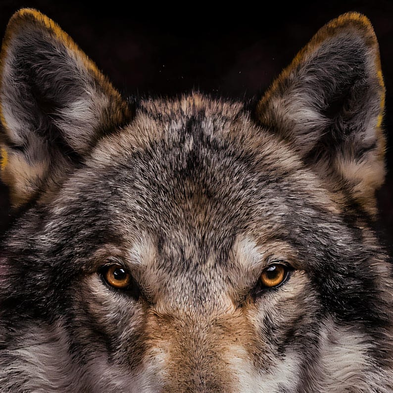 Close-up detail of Wolf Wall Art III art print
