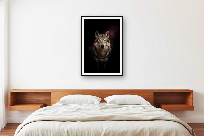 Wolf Print | Brass Rimmed Animal Decor | Dark Luxury Art (Digital Download) image 2