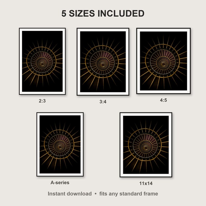 Dark Luxury Wall Art print size chart - 5 ratios included: 2:3, 3:4, 4:5, 11x14, ISO A