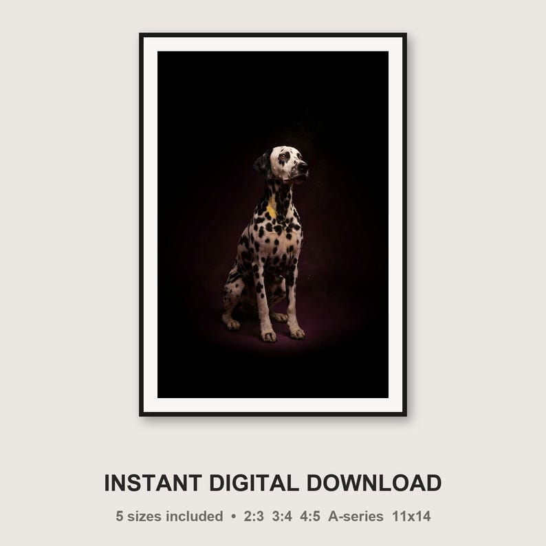 Estampado de dálmata / Decoración de perro con luz de latón / Arte editorial de lujo oscuro (descarga digital) imagen 3