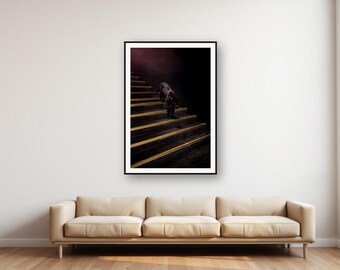 Black Panther Wall Art | Brass Staircase Print | Animal Decor (Digital Download)