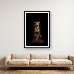 Cheetah Wall Art | Brass Rimmed Print, Black Gold Animal Decor (Digital Download) image 1