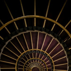 Brass Spiral Staircase Print | Dark Moody Architectural Art (Digital Download) image 4