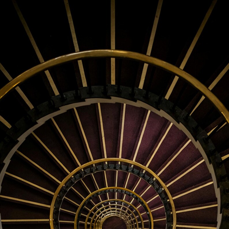 Brass Spiral Staircase Print | Dark Moody Architectural Art (Digital Download) image 4