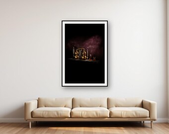 Brass Alembic Still Print | Black Gold Apothecary Wall Art (Digital Download)
