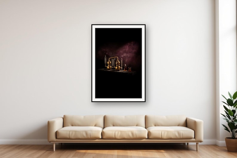 Brass Alembic Still Print | Black Gold Apothecary Wall Art (Digital Download) image 1