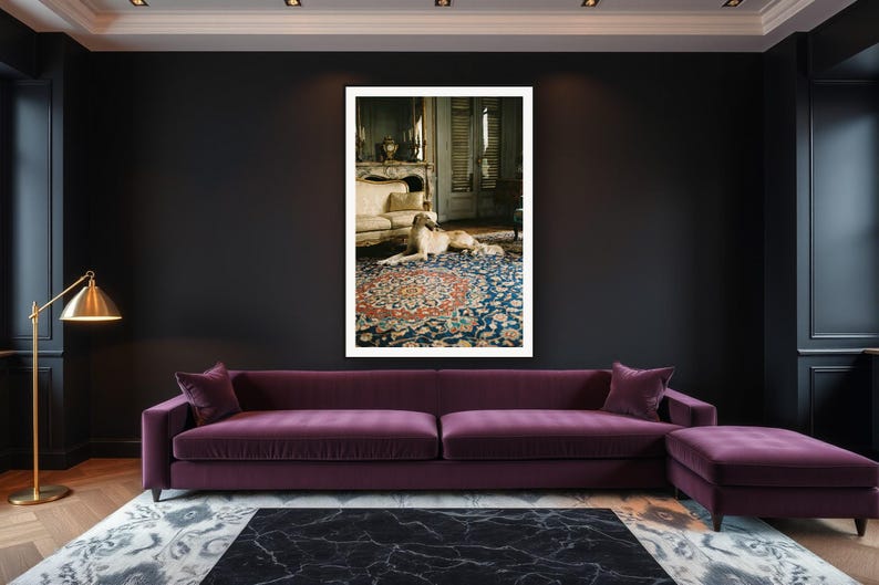 Saluki Wall Art art print framed in a luxury living room