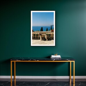 Afghan Hound Wall Art art print on a brass and black console vignette