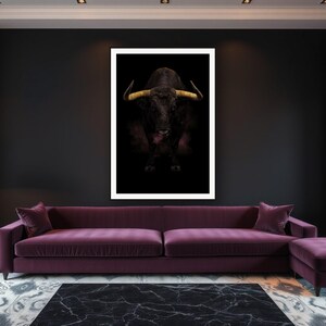 Bull Wall Art III art print framed in a luxury living room