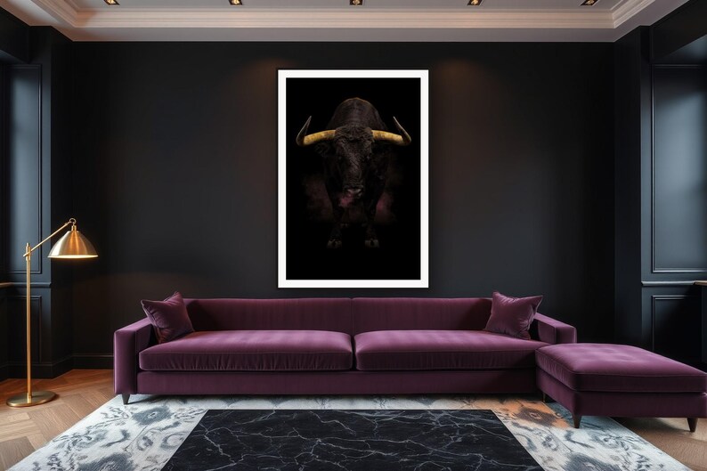 Bull Wall Art III art print framed in a luxury living room