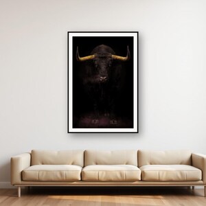 Tjurtryck | Mässingshorn, djurdekor i svartguld (digital nedladdning) bild 1