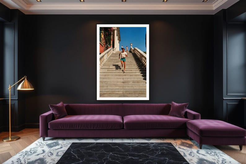 Stair Running Wall Art art print framed in a luxury living room