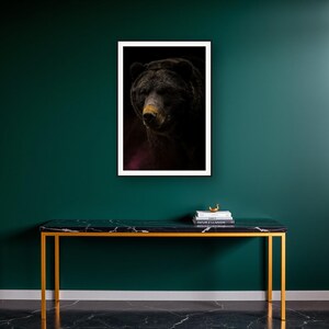 Bear Wall Art art print on a brass and black console vignette