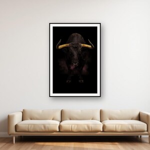 Bull Wall Art | Brass Horns, Black Gold Animal Print (Digital Download) image 1