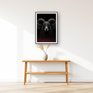 Ram Wall Art II art print displayed above an entry console table
