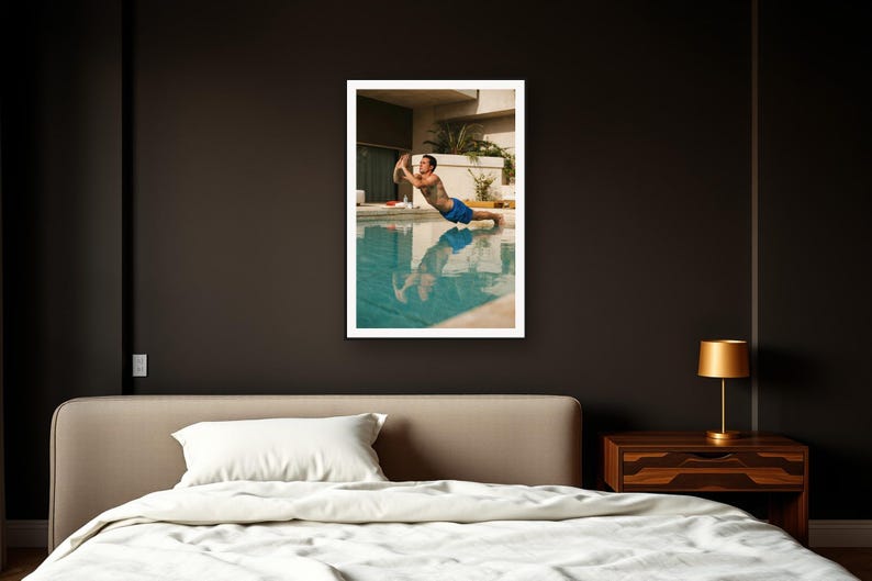 Push Up Wall Art art print framed in a dark luxury bedroom